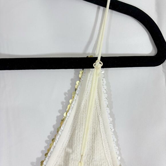 Free People Seeing Double Reverse Sequin Slip Mini Dress S Gold White Party - Picture 5 of 5